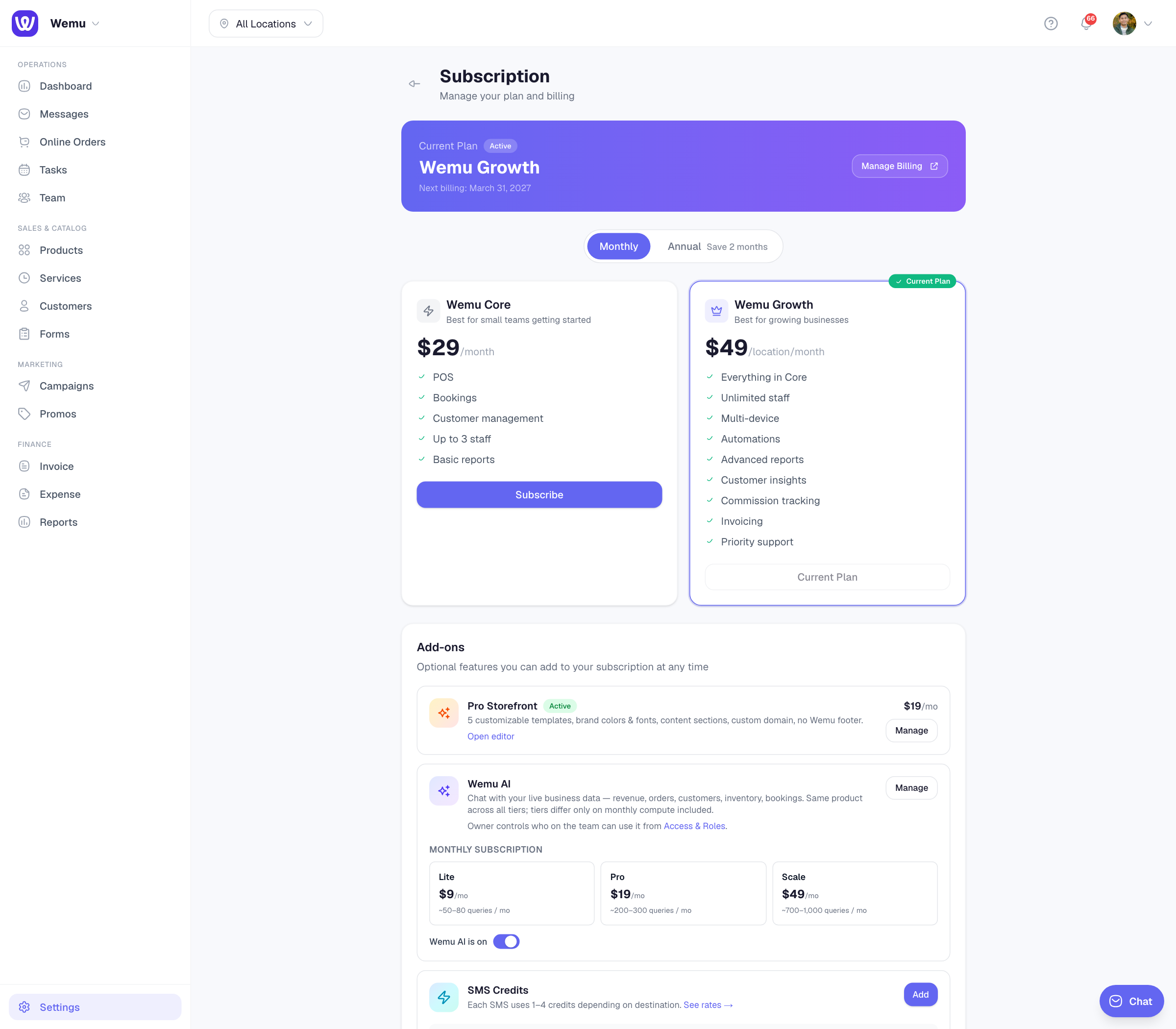 Settings โ Subscription, where you choose your plan