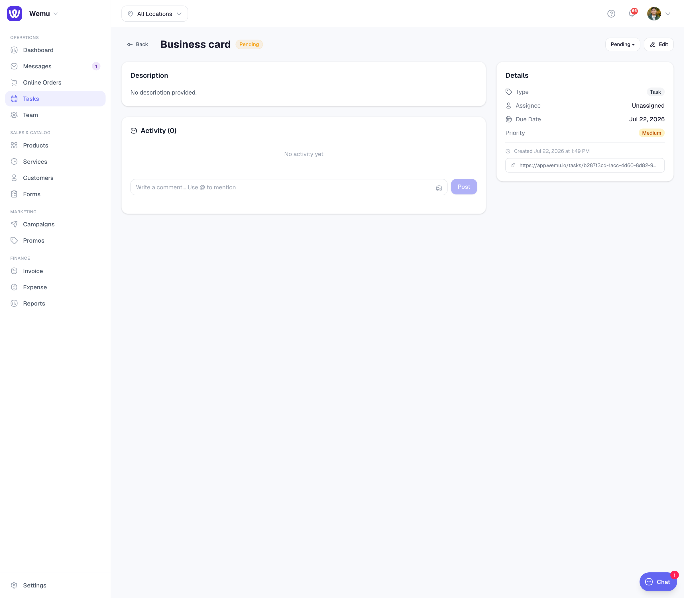 The task detail panel showing title, assignee, status, due date, and subtasks
