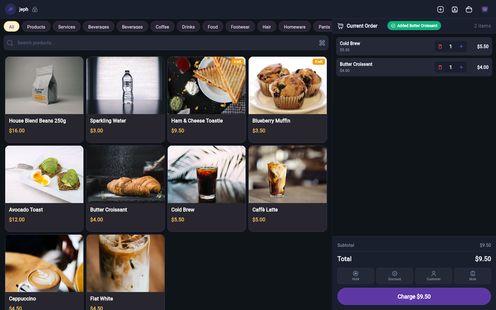 An online order's page with its items, customer details and the next-step button at the top